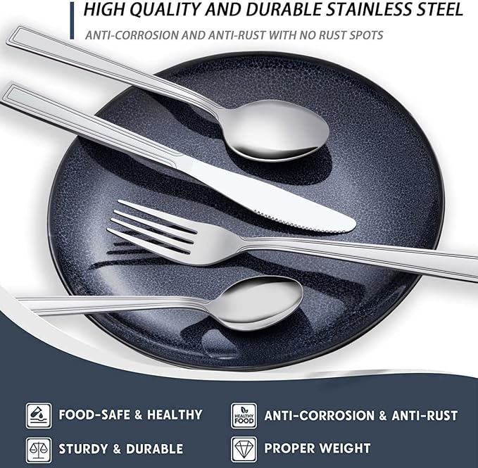30-Piece Silverware Set - Flatware Stainless Steel Silverware Set for 6, Include Spoons and Forks Set, Mirror Polished, Dishwasher Safe, Cutlery Set for Home Kitchen Restaurant Hotel