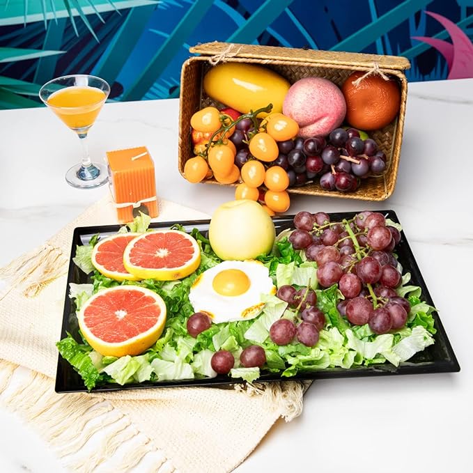 Supernal 12 Pack Black Plastic Serving Trays, 15"x10" PlasticTrays, Plastic Fast Food Tray, Heavy Duty Platters, Disposable Serving Party Platters Black，Party Serving Trays