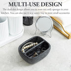 MyGift Modern Black Resin Double Sponge Holder with Realistic Marble Pattern for Kitchen Sink Countertop, Dish Cleaning Sponges or Scrubbing Pads Bowl with 2 Compartments