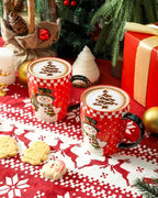HASENSE Ceramic Coffee Mugs Set, 15oz Holiday Cups Set of 6, Holiday Cups with Handles for Hot Cocoa,Coffee,Idea Gifts for Women,Family,Friends, Red & Withe