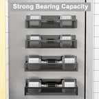 Magnetic Spice Rack for Refrigerator, 4 Pack Magnetic Shelf, Fridge Magnet Organizer with Moveable 8 Hooks, Magnetic Fridge Shelf for Kitchen Organization and Storage (4 Pack)