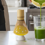 Matcha Whisk Making Kit Set With Mushroom Design Ceramic Bowl And Bamboo Set For Japanese Matcha Tea Ceremony, Yellow