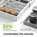 Bamboo Kitchen Drawer Organizer, Expandable Silverware Organizer with Removable Knife Block, 6-8 Slots- Utensil Holder & Cutlery Tray Drawer Dividers, 2.36" Deep for Extra Capacity, White