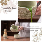 Matcha Whisk Set, 10 Pcs Matcha Set Includes Matcha Bowl, 2 Cups, Matcha Whisk and Holder, Bamboo Scoop and Spoon, Scoop Rest, Sifter and Tea Towel, Complete Matcha Kit (Mottled Green)