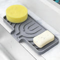 Sponge Holder for Kitchen Sink, Dish Sponge Holder & Soap Tray with Drain, Bathroom Sink Sponge Drying Rack & Perfect Organizer for Dispenser,Bottle,Cup on Sinks or Counter(10"x 4"Gray)