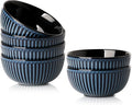 Hasense Porcelain Cereal Bowls Set 24 Oz - 6 Inch Soup Bowl Set of 6 for Kitchen,Modern Ribbed Ceramic Dishes for Entertaining,Soup,Oatmeal,Pasta,Cereal,Noodle - Dishwasher & Microwave Safe, Blue