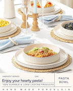 getstar 7.5" Ceramic Pasta Bowls Set of 4, Deep Stoneware Salad Plates Pasta Plates Shallow Bowls for Serving Soup Dinner, Microwave & Dishwasher Safe, Textured Stripes & Speckled White