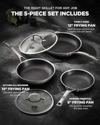 Non Stick Frying Pans with 2 Lids, 8+10+12 inch, Hybrid Frying Pans Set Nonstick,Skillets Stainless Steel Fajita, Dishwasher & Oven-Safe, Induction Compatible Cooking Pan, PFOA Free Cookware