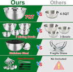 Mixing Bowls Set, 25PCS Stainless Steel Mixing Bowl with Lid Set, Large Nesting Bowls 7, 4.5, 3,2, 1.5QT, Measuring Cups and Spoons Baking Utensils Metal Bowl for Kitchen Prep