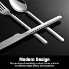KINGSTONE 24-Piece Silverware Set with Steak Knives, Flatware Set for 4, Stainless Steel Tableware Cutlery Set for Home Restaurant, Mirror Finish,Modern Design