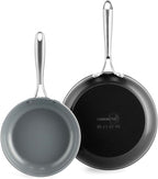GreenPan Swift Healthy Ceramic Nonstick, 8" and 10" Frying Pan Skillet Set, Stainless Steel Handles, PFAS-Free, Dishwasher Safe, Oven Safe, Black