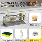 Kitchen Sink Caddy Organzier with Sponge Holder and Removable Drip Tray for Kitchen Sink, 304 Stainless Steel Organize for Sponge Soap Dish Brush Storage Accessories(Silver)