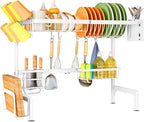 SNTD Over The Sink Dish Drying Rack - Adjustable Dish Rack for Kitchen Counter, Metal (White)