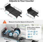 GSlife Large Dish Drying Rack for Kitchen Counter, Expandable Rust Resistant Dish Drainer with Drainboard & Utensil Holder, Adjustable Dish Rack with Vertical Pot Storage, 12.6"W x 18.7"-25.2"L, Black