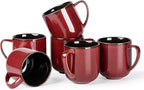 LERATIO 12OZ Ceramic Coffee Mugs Set of 6, Large Porcelain Coffee Cups With Large Handle For Latte,Cappuccino,Milk,Cocoa,|Dishwasher&Microwave Safe Mug Sets,Ideal for Man,Woman,Dad, Mom-Red