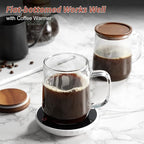 Glass Coffee Mugs, 14 oz Glass Coffee Cups with Acacia Wood Lids, Clear Borosilicate Glass Mugs with Handles for Cappuccino, Tea, Latte, Hot/Cold Beverages, Wine, Americano, Set of 2