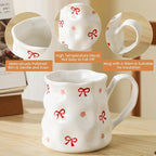 Ceramic Cute Coffee Mug,14 oz Pretty Mug,Unique Coffee Mug (Bows).Ceramic Mug For Women,Hand-Painted Coffee Cup