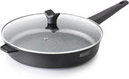 THE ROCK SOHO 12.5-Inch Non Stick Frying Pan with Lid – Nothing Sticks, Never Warps, Lasts Longer, Healthy Skillet with Heat-Resistant Handle, PFOA Free, Dishwasher Safe, Black