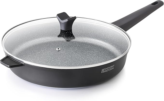 THE ROCK SOHO 12.5-Inch Non Stick Frying Pan with Lid – Nothing Sticks, Never Warps, Lasts Longer, Healthy Skillet with Heat-Resistant Handle, PFOA Free, Dishwasher Safe, Black