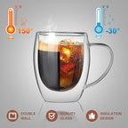 FrutPunch Double Walled Glass Coffee Mugs, Glass Coffee Mugs Set Of 4, Glass Coffee Cups with Handles, 12OZ, Suitable for Cappuccino, Latte, Espresso, Hot Drinks, Cold Drinks