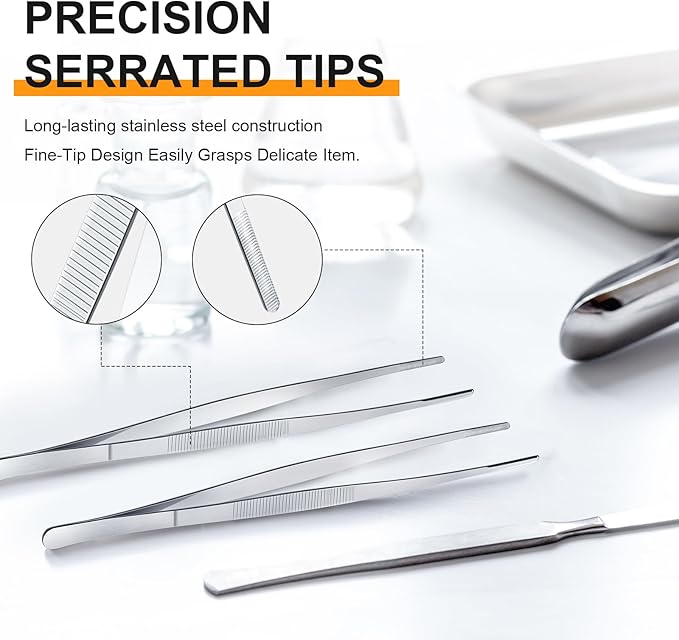 Yaomiao 8 Packs 8 Inch Bar Tweezers Silver Cocktail Tongs Long Garnish Tweezers Stainless Steel Bartender Kitchen Cooking Tongs for Cocktail Food Fruit Korean BBQ Bartender Chef, Multi-use