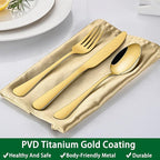 Gold 49 Pieces Stainless Steel Flatware Sets With Organizer,Golden Silverware Sets With Steak Knives Service For 8,Durable Knife And Fork Spoon Sets For Home Kitchen