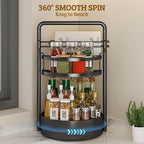 Rotating Spice Rack with Paper Towel Holder, 2 Tier Turntable Lazy Susan, Seasoning Organizer for Kitchen Countertop Cabinet, Black