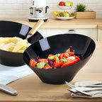 bUCLA 12 Pack Black Plastic Serving Bowls - 54 OZ Angled Bowls Disposable for Chip&Candy - Party Table Salad and Fruit for Party, Wedding & Graduation