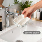 2 Compartments Ceramic Sponge Holder for Kitchen Sink, Cute Floral Countertop Dish Sponges Holder Soap Sink Organizer Farmhouse Caddy (Blue Terrazzo)