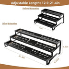 Expandable Spice Rack Organizer for Cabinet 3 Tiered Metal Seasoning Organization with Guardrails Spice Shelf Storage for Jars Adjustable Length 13"-21" Black 2Pack