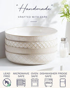 getstar Pasta Bowls, Large Salad Serving Bowls (8.2 inch/35 oz), Ceramic Bowl Plates Set of 4, Farmhouse Embossments, Microwave and Dishwasher Safe