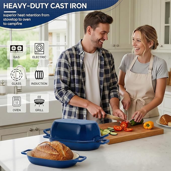 Enameled Cast Iron Oval Dutch Oven for Bread Baking，12"x8" Bread Pot with Lid，Ideal for Sourdough, Artisan Loaves & Family Meals，5 Qt