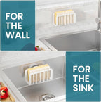 TAILI Sponge Holder for Kitchen Sink with Strong Suction Cup, Rustproof Aluminum Sink Caddy for Sponges, Removable Sponge Holder, Dish Brush for Scraper - White, 5.1" x 2.3"