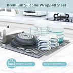 Ohuhu Dish Drying Rack Over The Sink, Roll Up Sink Rack 20.5" W x 13.1" L Rolling Dish Drainer Foldable Accessories Heat-Resistant Mat Anti-Slip Silicone Coated for Kitchen Counter