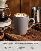 famiware Venus Coffee Mugs for 6, 14 oz Mug Set, Dringking Cup with Handle for Coffee, Tea, Cocoa, Milk, Dark Grey