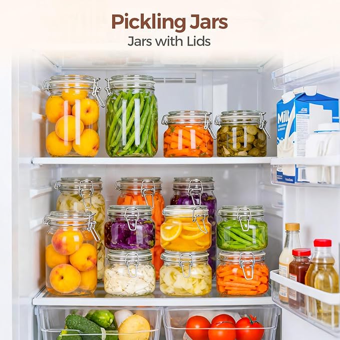 ComSaf 6 Pack 17 oz Airtight Glass Jars with Labels - Ideal for Storing Spices & Tea or Pickling Small Batches of Vegetables and Jams
