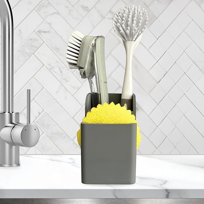Spacewiser TidyNook Silicone Sink Caddy - Sponge Holder for Kitchen Sink, Dish Brush Holder, Fits Scrub Daddy Sponges, Scrub Mommy, and all Dish Sponges, Compact Kitchen Sinks Organizer Caddy, No Rust