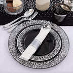 NOCCUR 210PCS Black and Silver Dinnerware Set for 30 Guests - Black Plastic Plates with Silver Rim Include 30 Dinner / 30 Dessert Plates, 30 Prewrapped Silverware, 30 Cups Ideal for Party/Graduation