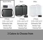 Large Anti-Slip Serving Tray with Handles, Dual Rubber Grippy Lap Food Trays for Eating, Dinning, Breakfast, on Couch/TV, Black & White - Set of 2