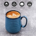HASENSE Coffee Mugs Set of 4, 12 Ounce Ceramic Coffee Cups with Handle, Large Mug Set for Latte, Tea, Chocolate, Modern Cup Gift for Men and women, Dishwasher & Microwave Safe(Blue)