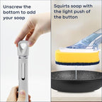 Dish Brush with Soap Dispenser Storage Set with 2 PCS Sponge Refills & Holder, Soap Dispensing Dish Brushes, Sponge with Soap Dispenser Handle, Dish Sponges with Handle for Dishes Pans Pots Sink(Gray)
