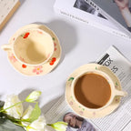 Cappuccino Cup with Saucers Set of 2 Ceramics Coffee Mugs 8 oz Latte Art Cup Vintage Aesthetic Flower Barista Cups for Americano, Tea, Espresso,Mocha, Milk - Microwave and Dishwasher Safe