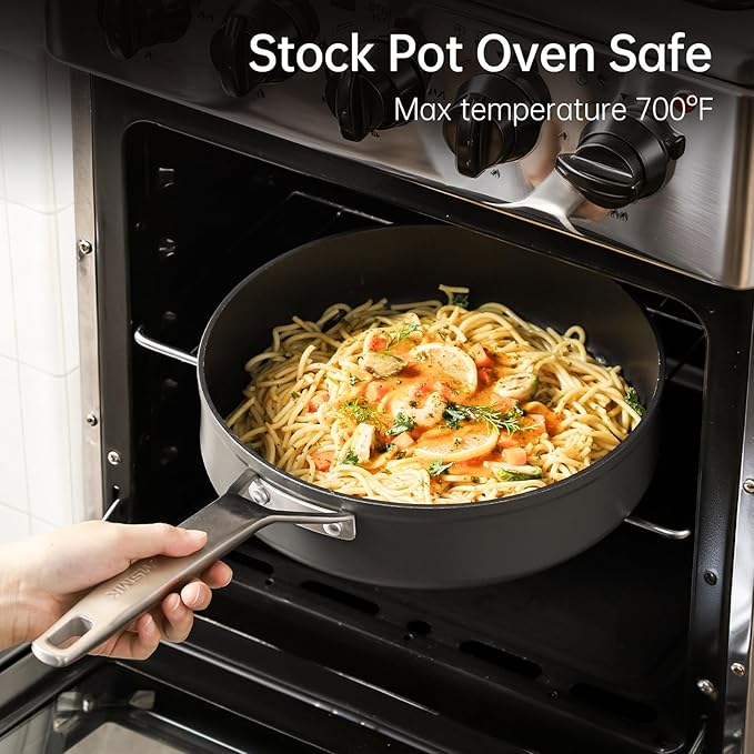 MsMk 11 Inch Nonstick Frying Pan with Lid，Titanium and Ceramic Nonstick skillet, PFOA Free Non-Toxic, Stay-Cool Handle, Scratch-resistant, Induction Skillet With Lid for Induction, Ceramic