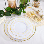 WDF Partyware 350 Pieces Gold Disposable Plates for 50 Guests, Plastic Plates for Party, Dinnerware Set of 50 Dinner Plates, 50 Salad Plate, 50 Spoons, 50 Forks, 50 Knives, 50 Cups for Mother's Day