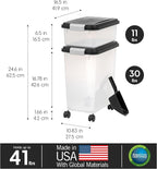 IRIS USA Dog Food Storage Container 30 lb + 11lb Airtight Combo, Stackable Pet Food Storage Bin with Wheels for Cat Dog Food, BPA Free, Made in USA, Black