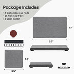 4PCS Water Absorbing Sponge Holder Diatomite Stone Sink Tray Mat, Quick Drying Kitchen & Bathroom Counter Tray Vanity Caddy, Diatomaceous Earth Dish Soap Dispenser Organizer, Dark Gray