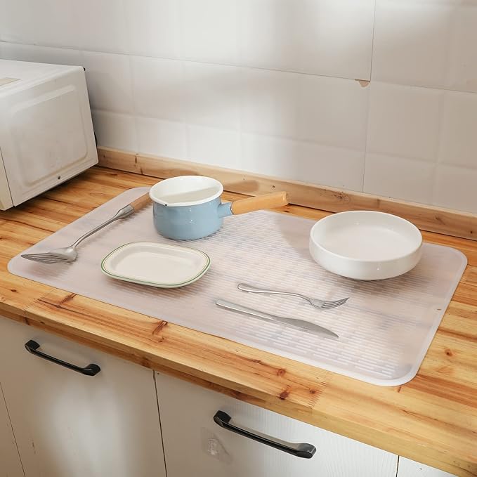 MicoYang Silicone Dish Drying Mat for Multiple Usage,Easy clean,Eco-friendly,Heat-resistant Silicone Mat for Kitchen Counter or Sink,Refrigerator or Drawer Liner Translucent 4XL 32 inches x 18 inches