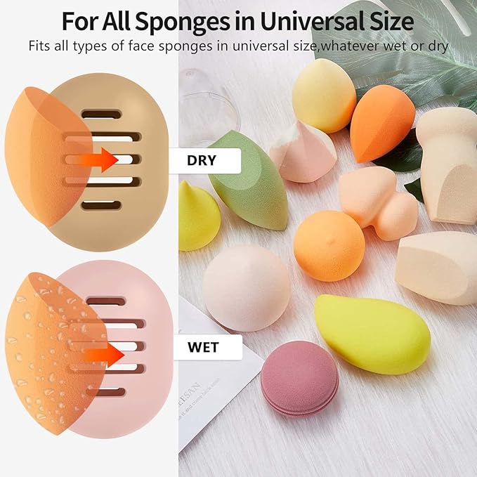 Fauxomor Makeup Sponge Holder,Double-sided 5-line Vented Silicone Beauty Make Up Blender Case for Travel,Shatterproof Make-Up Sponge Travel Case for All Sponges Reuse Easy Carry,Grey