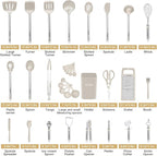 Kitchen Utensil Set-Silicone Cooking Utensils-33 Kitchen Gadgets & Spoons for Nonstick Cookware-Silicone and Stainless Steel Spatula Set-Best Kitchen Tools, Useful Pots (Khaki)
