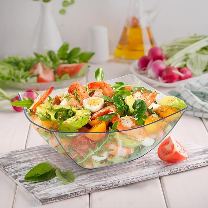 R-kay 6 Pack Extra Large Serving Bowl - 64 Ounce Plastic Serving Bowls For Entertaining - Clear Plastic Bowls For Salads And Snacks - Disposable bowls For All Occasions